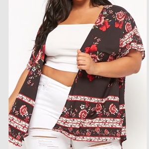 Plus size floral kimono